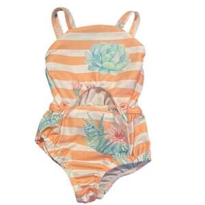 Castle Rose Boutique Infant Swimsuit Peach stripes with Blue Flowers